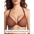 thumbnail image 5 of YANDW Women's Front Closure Sheer Mesh Bra Racerback See Through Unlined Plus Size Bralette Underwire, Brown 44D, 5 of 7