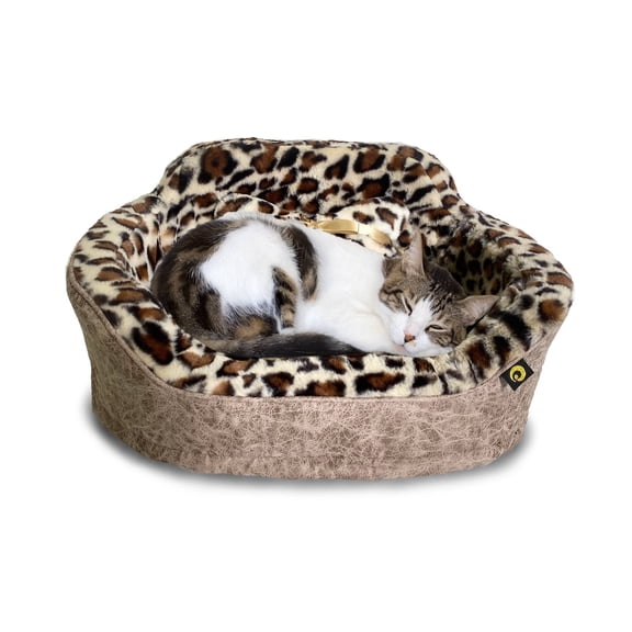 Leopard Princess Cat and Dog Bolster Bed - Taupe