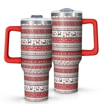 Red Christmas Folk Pattern Tumbler with Handle and Lid,40oz Double Wall Vacuum Insulated Tumbler,Cups Gift for Women and Men