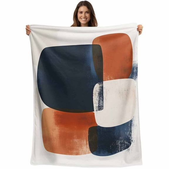 Flannel Fleece Throw Blanket Bohemian Color Block Nordic Style Lightweight Soft Plush Blankets,Terracotta Aesthetic Cozy Warm Throw Blanket for Couch Sofa Bed Car Office All Season Use 40x50in