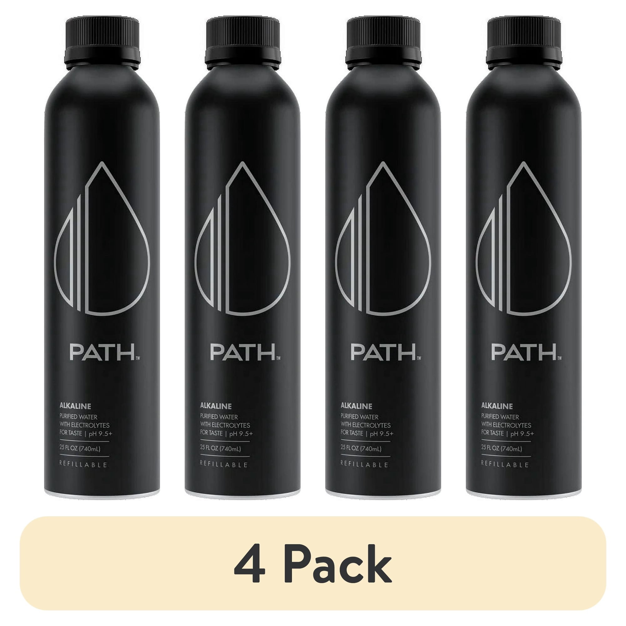 (4 pack) Pathwater Ultra-Purified Alkaline Water, 25 fl oz, Single Aluminum Bottle