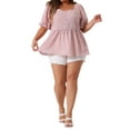 thumbnail image 2 of Agnes Orinda Women's Plus Size Babydoll Blouses Peplum Ruffle Short Sleeve Casual Tops 1X Pink, 2 of 6