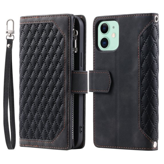 Mantto Crossbody Case for Apple iPhone 11,PU Leather Lager Capacity Purse Zipper Pocket Folio Card Slots Wallet Kickstand Phone Case with Shoulder Strap & Wrist Strap,Black