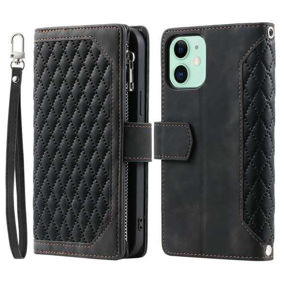 Mantto Crossbody Case for Apple iPhone 11,PU Leather Lager Capacity Purse Zipper Pocket Folio Card Slots Wallet Kickstand Phone Case with Shoulder Strap & Wrist Strap,Black