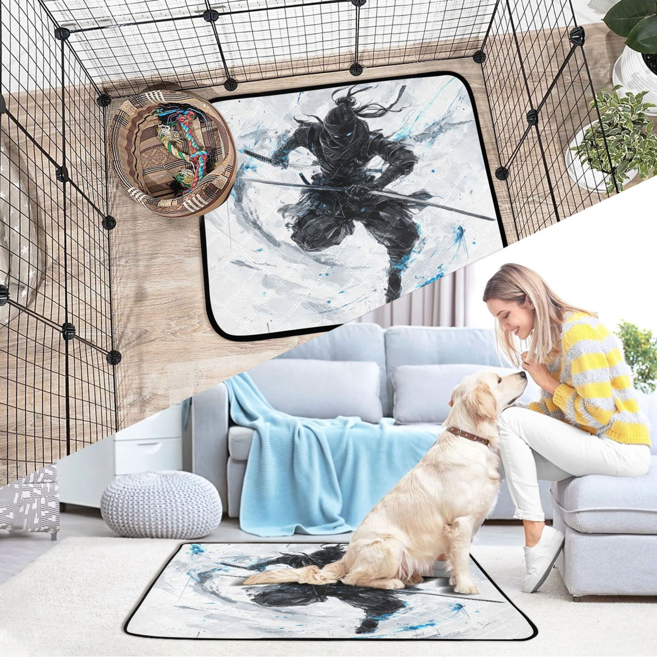 Qxltty Doubl Sword Ninja Cat litter Pads Pet Set of 3 Diaper Mats Center Anti-leakage Layer Absorbent Soft and Comfortable