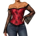 thumbnail image 2 of Women's Gothic Halloween Costume Corset Off Shoulder Long Sleeve Lace Trim Bustier Vintage Boned Top for Vampire Witch Cosplay Renaissance Party Wear, 2 of 5