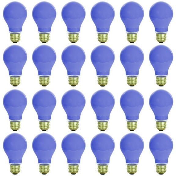 24 Pack of Sunlite 60 watt Ceramic Blue Colored Incandescent Light Bulb - Parties, Decorative, and Holiday 1,250 Average Life Hours