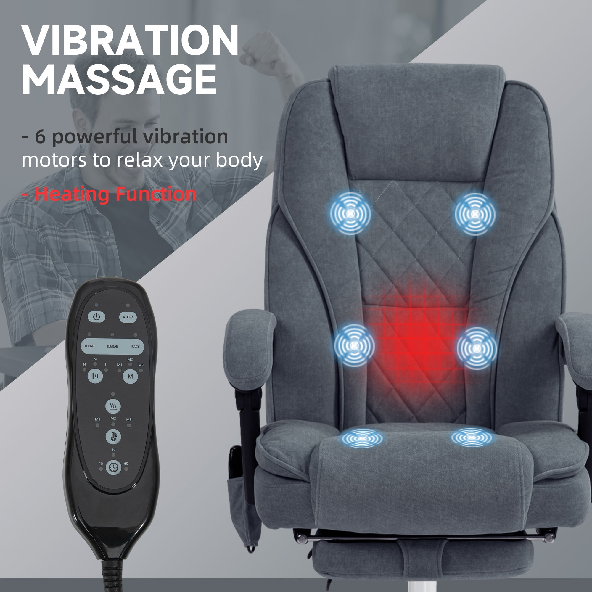 Vinsetto Executive Massage Office Chair, Heated Computer Desk Chair with Adjustable Height and Footrest, Charcoal Gray