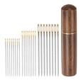 thumbnail image 1 of Unique Bargains 24Pcs Large Eye Hand Sewing Needles Gold Tail Needles with Wood Needle Case, 1 of 6