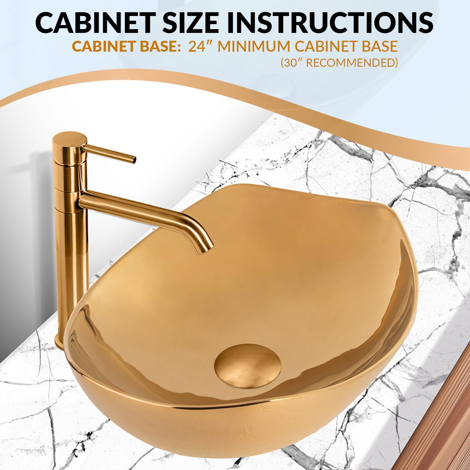 Strictly Sinks 19 Inch Gold Vessel Sink – Gold Glossy Ceramic Countertop Bathroom Sink