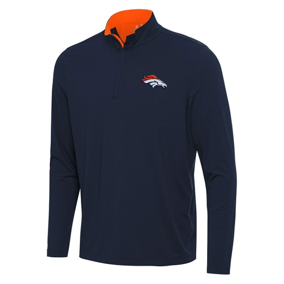 Men's Antigua Navy/Orange Denver Broncos Content Quarter-Zip Pullover Top