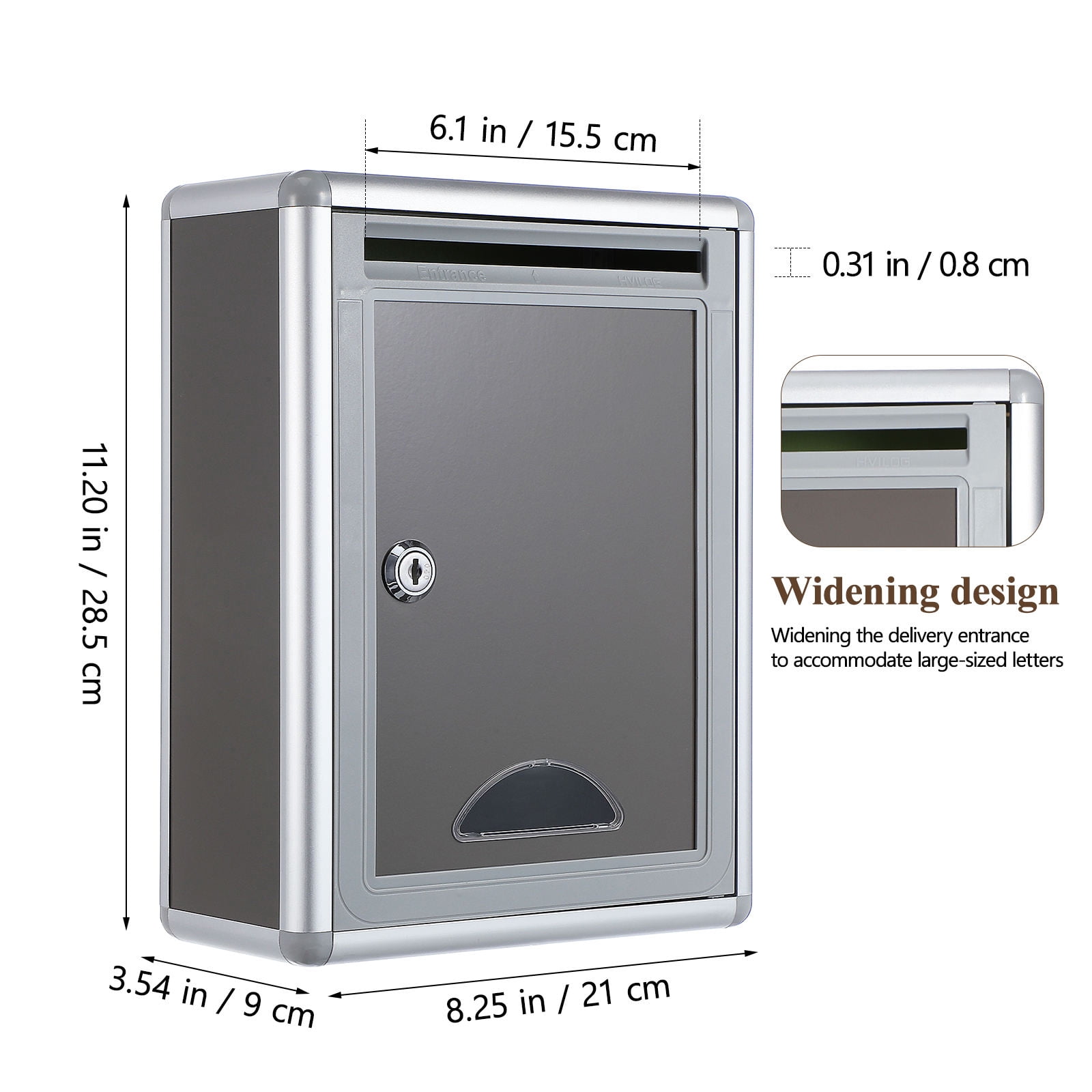 Pawsdot Aluminium Alloy Mailbox Grey for Storage Use Lightweight Waterproof with Lock
