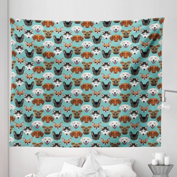 Dogs Tapestry, Polygonal Art Style Different Breed of Canine Labrador Portraits Angular Puppy Love, Fabric Wall Hanging Decor for Bedroom Living Room Dorm, 5 Sizes, Multicolor, by Ambesonne