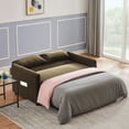 thumbnail image 2 of 3 in 1 Futon Bed, Velvet Double Chaise Lounge Couch with Adjustable Backrest, Pull Out Loveseat Sofa Sleeper with Lumbar Pillows and Side Pockets for Living Room Apartment Small Space, Light Brown, 2 of 9