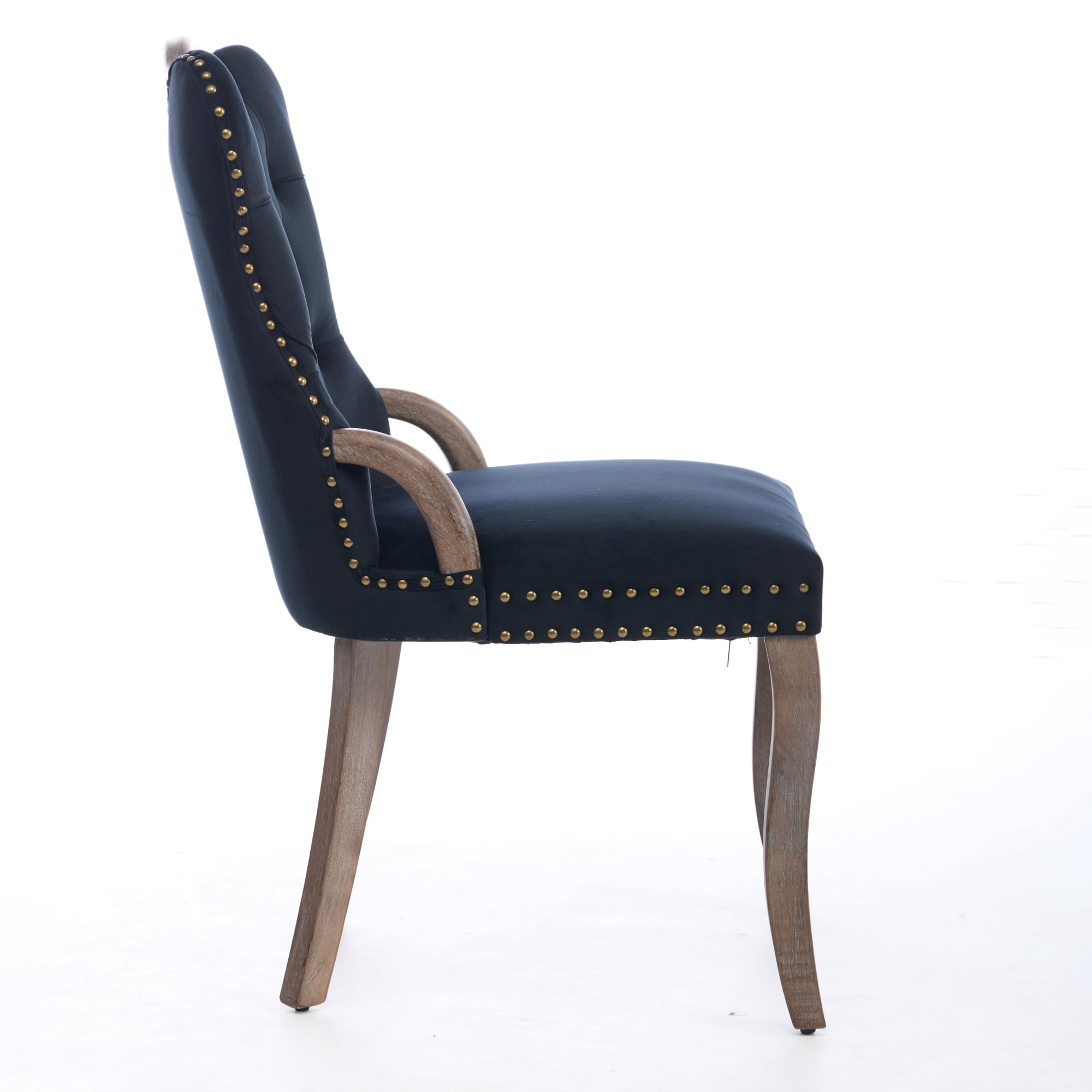 Garitin Dining Chair Set of 2 and Velvet Upholstered Arm Chairs, Button Tufted Back with Nailhead Trim and Solid Wood Legs for Dining Room, Black