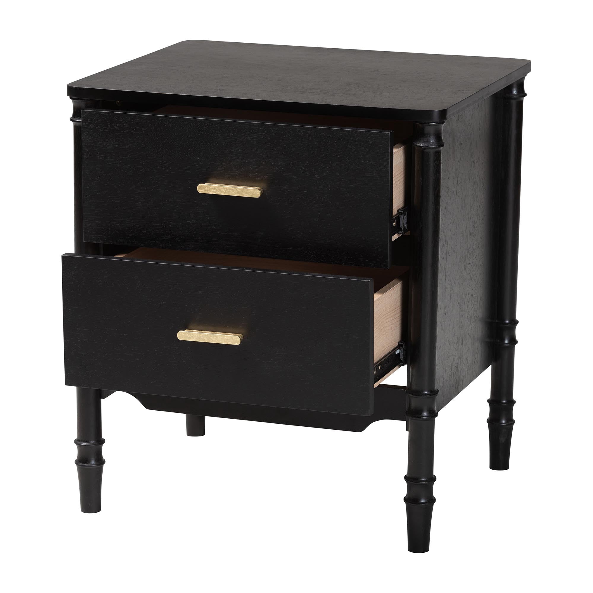 Baxton Studio Marisela Mid-Century Nightstand, 2-Drawer, Black
