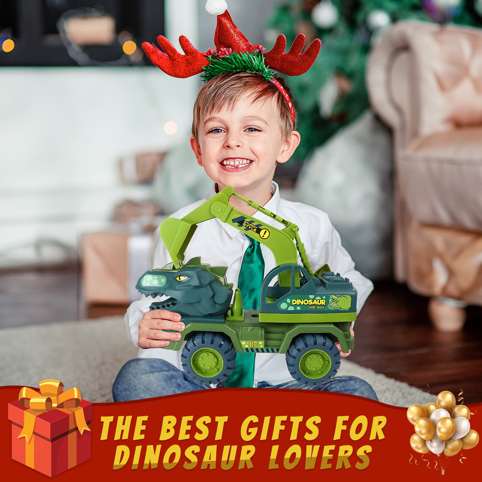 Dinosaur Toy Truck for Boys, Dinosaur Large Construction Vehicle, Tyrannosaurus Rex Excavator, Dinosaur Toys Gift for Boys Kids Ages 3+