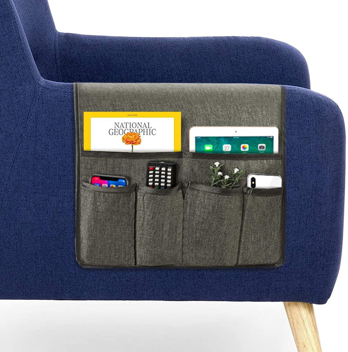 Clobeau Armrest Caddy,Couch Caddy Remote Organizer Magazine Holders Armchair Caddy Arm Chair Remote Control Sofa Caddy Arm Rest Holder Pocket Organizer Space Saver for Remote,Cell Phone,Books,Pencils