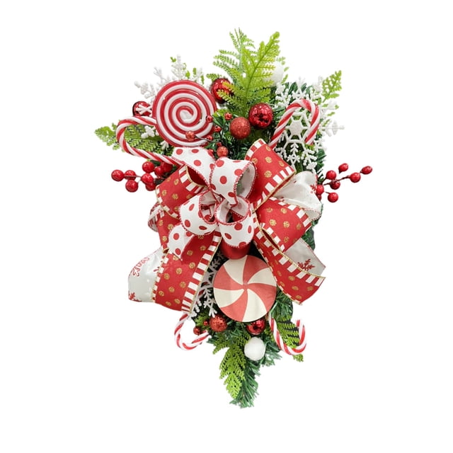Corona de bastón de caramelo navideño para puerta de entrada Corona navideña de bastón de caramelo para adorno de bola de Navidad para decoración de interiores del hogar