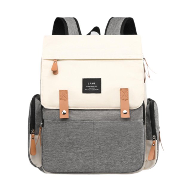 Mochila para pañales CUTICAT de tela Oxford portátil beige y gris