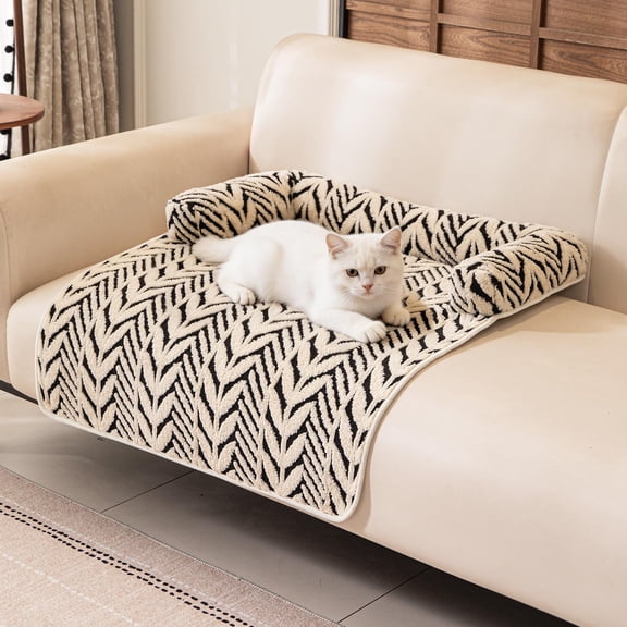 Calming Dog Bed Mats with Neck & Head Support, 31.5 x 23.62 inch Black | for Small and Medium Dogs & Cats, Soft Flanne Couch Covers, Non-Slip, Machine Washable, Protects Sofa from Fur & Scratches