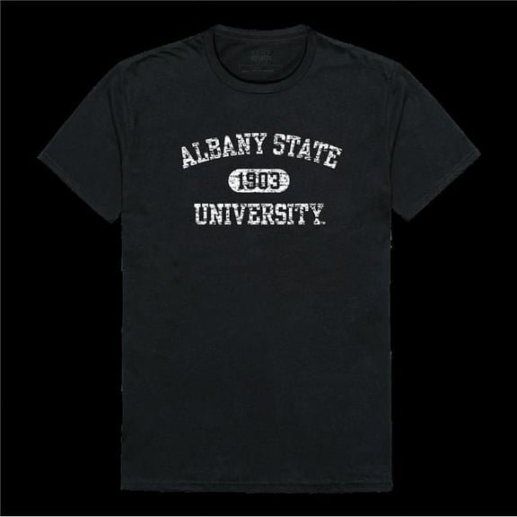 Albany State University Rams Distressed Arch College T-Shirt, Black - Large