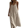 thumbnail image 3 of JIAYUE Women's Backless Dress Casual Summer Casual Sleeveless Solid Color Spaghetti Strap Crew Neck Dresses Loose Fit Lightweight Home Everyday Comfortable Soft Wear, 3 of 8