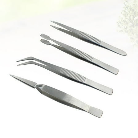ROSENICE Tweezers For Jewelry Making 4Pcs Metal Tools With Flat Tip For Professional Use