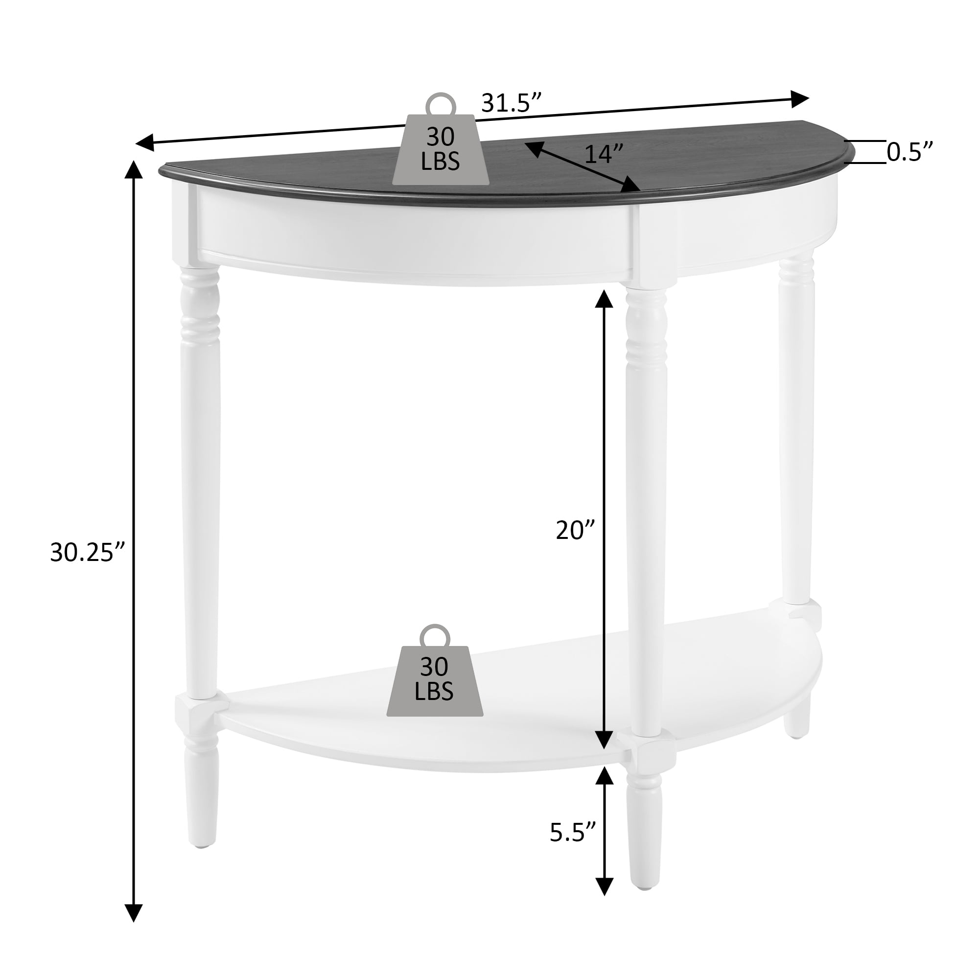 Convenience Concepts French Country Entryway Table in White Wood Finish