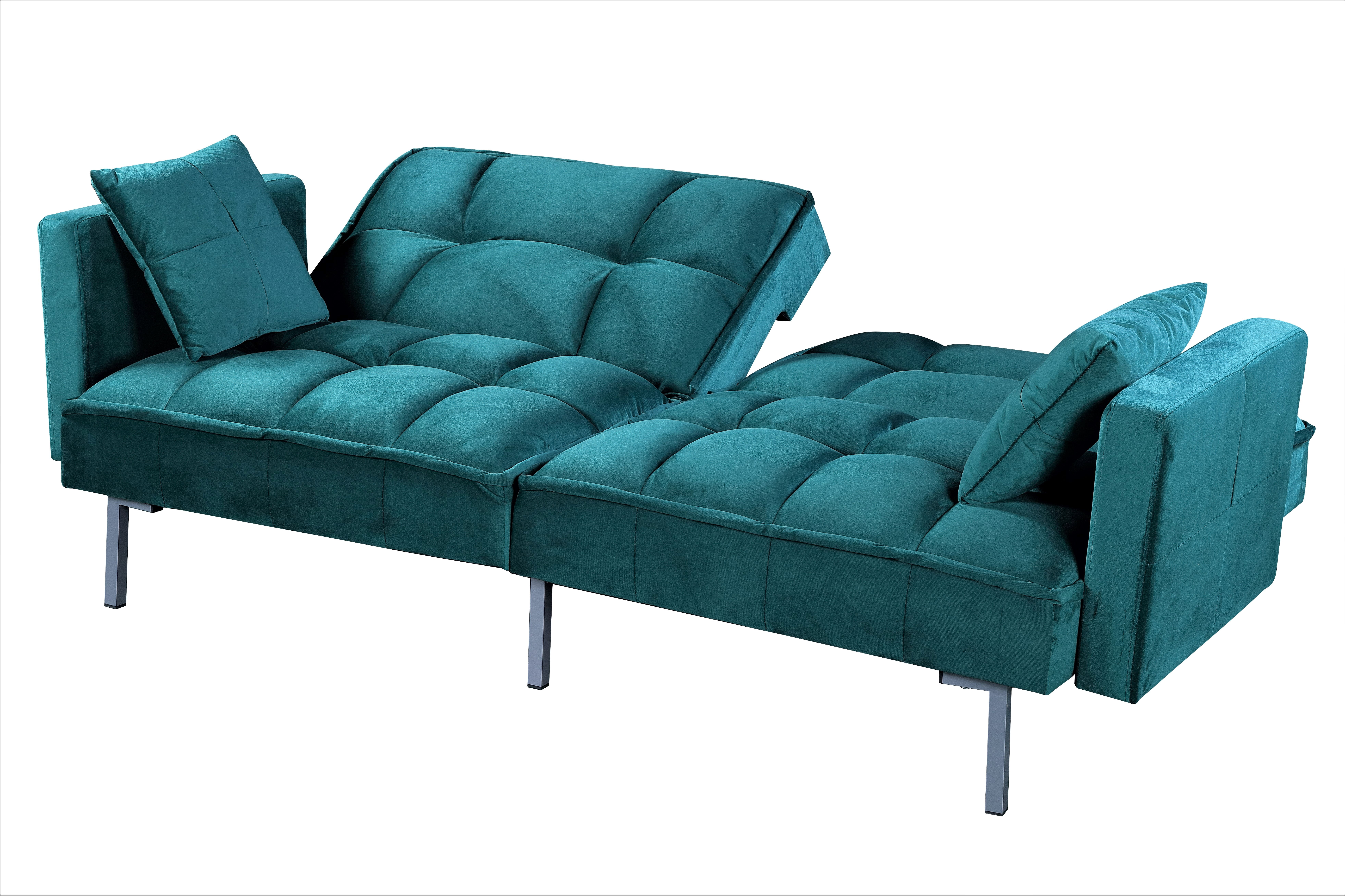 Uspridefurniture Bernal 75.6"W Velvet Futon Sofa Bed Sleeper, Blue