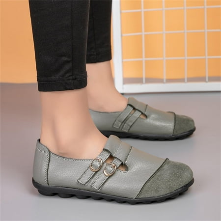 

FZM Women shoes Ladies Casual Shoes Wedge Heel Buckle Hook Loop Comfort Solid Color Single Shoes Loafers Casual Shoes