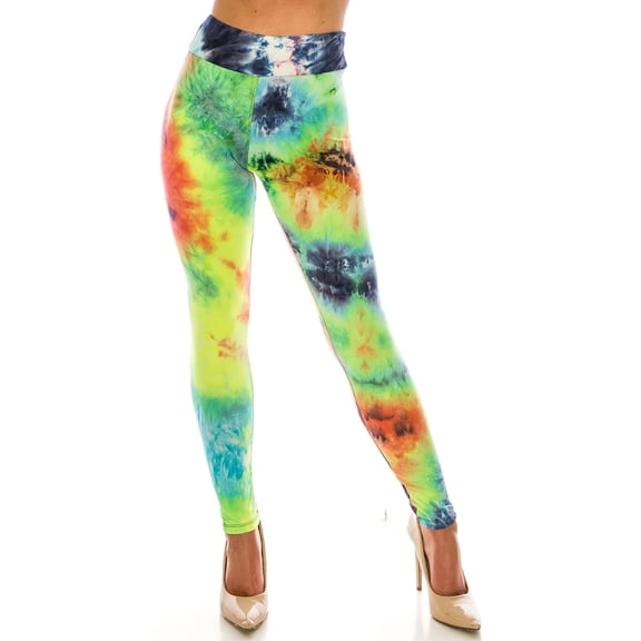 Buttery Soft Summer Yellow Tie Dye High Waisted Leggings (One Size Regular,Yellow)