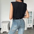 thumbnail image 3 of HUANBAI Ladies Solid Sleeveless V Neck T Shirt With Shoulder Pad Loose Vest Cotton Tank Top, 3 of 4