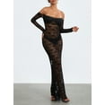 thumbnail image 5 of KelaJuan Women’s Slim Long Dress Sheer Lace Flower See Through Long-Sleeve Off Shoulder Dress for Spring Summer, 5 of 6