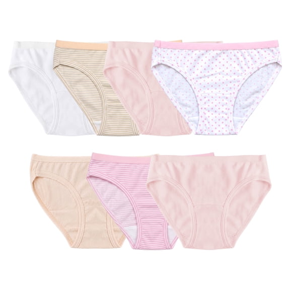 Bikini Fruit of the Loom para Niña, de Algodón Premium Extra Suave Multicolor Talla 8, 7 Piezas