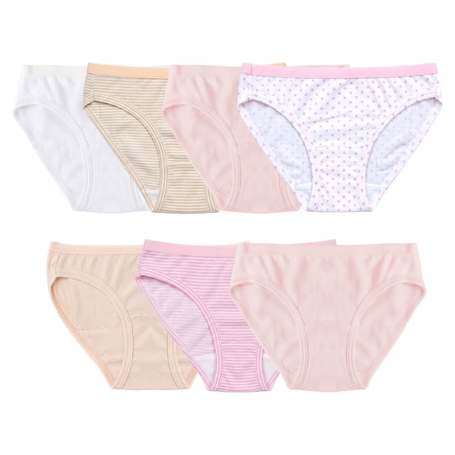Bikini Fruit of the Loom para Niña, de Algodón Premium Extra Suave Multicolor Talla 8, 7 Piezas