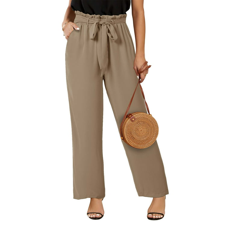 Chiclily Women's Belted Wide Leg Pants with Pockets Lightweight High  Waisted Adjustable Tie Knot Loose Trousers Flowy Summer Beach Lounge Pants,  US