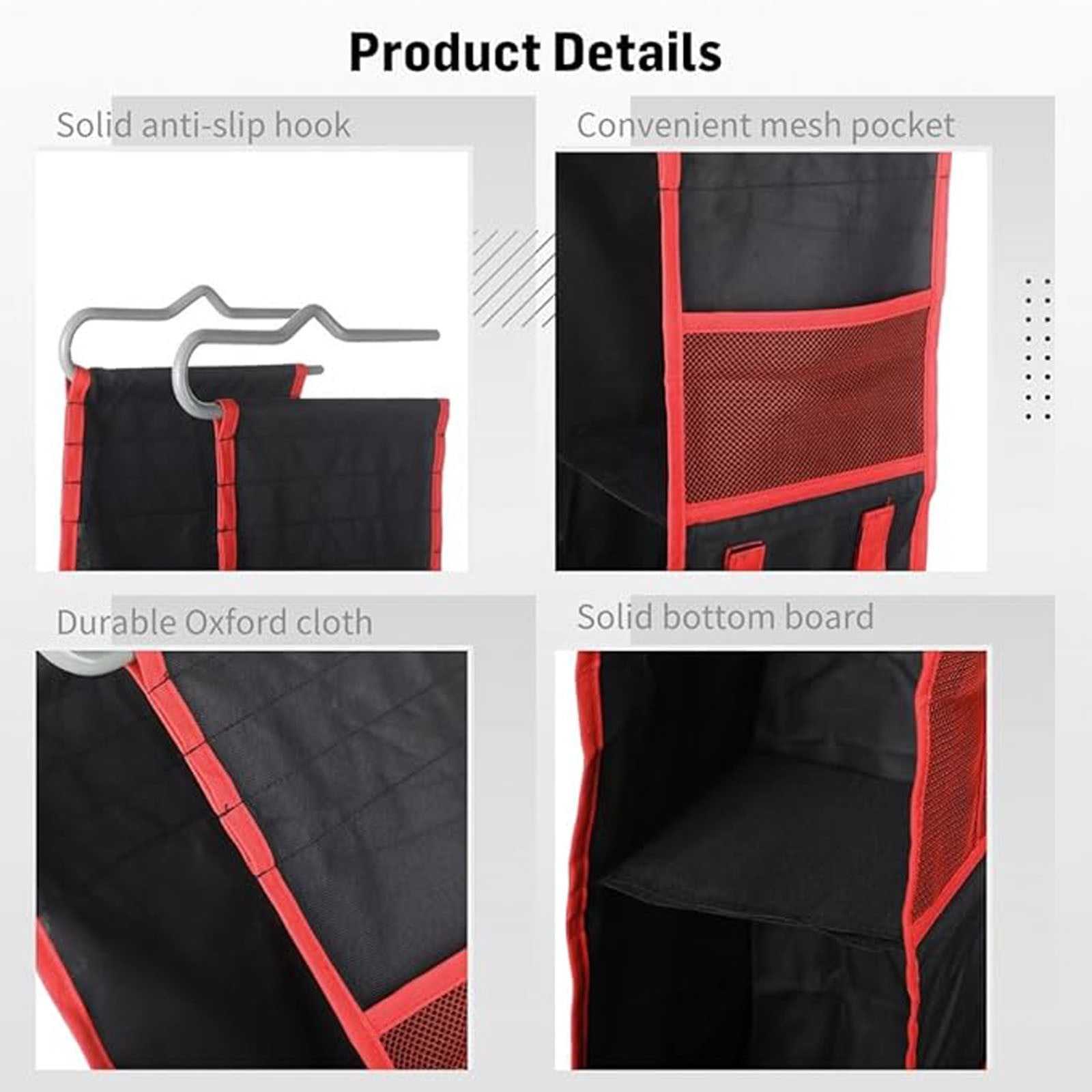 Locker Organizer Hanging Storage Rack | Multi-Pocket Cloth & Shoe Bag | Heavy-Duty Sturdy Hook | Black Red Design | Home Gym Wardrobe Space Saver | 1 Pack