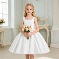 thumbnail image 5 of FYDUU Satin Flower Girl Dress Wedding A-Line White Dress for Girls Knee-Length Elegant Pageant Princess Birthday Party Gown Dresses 10-11 Years, 5 of 9