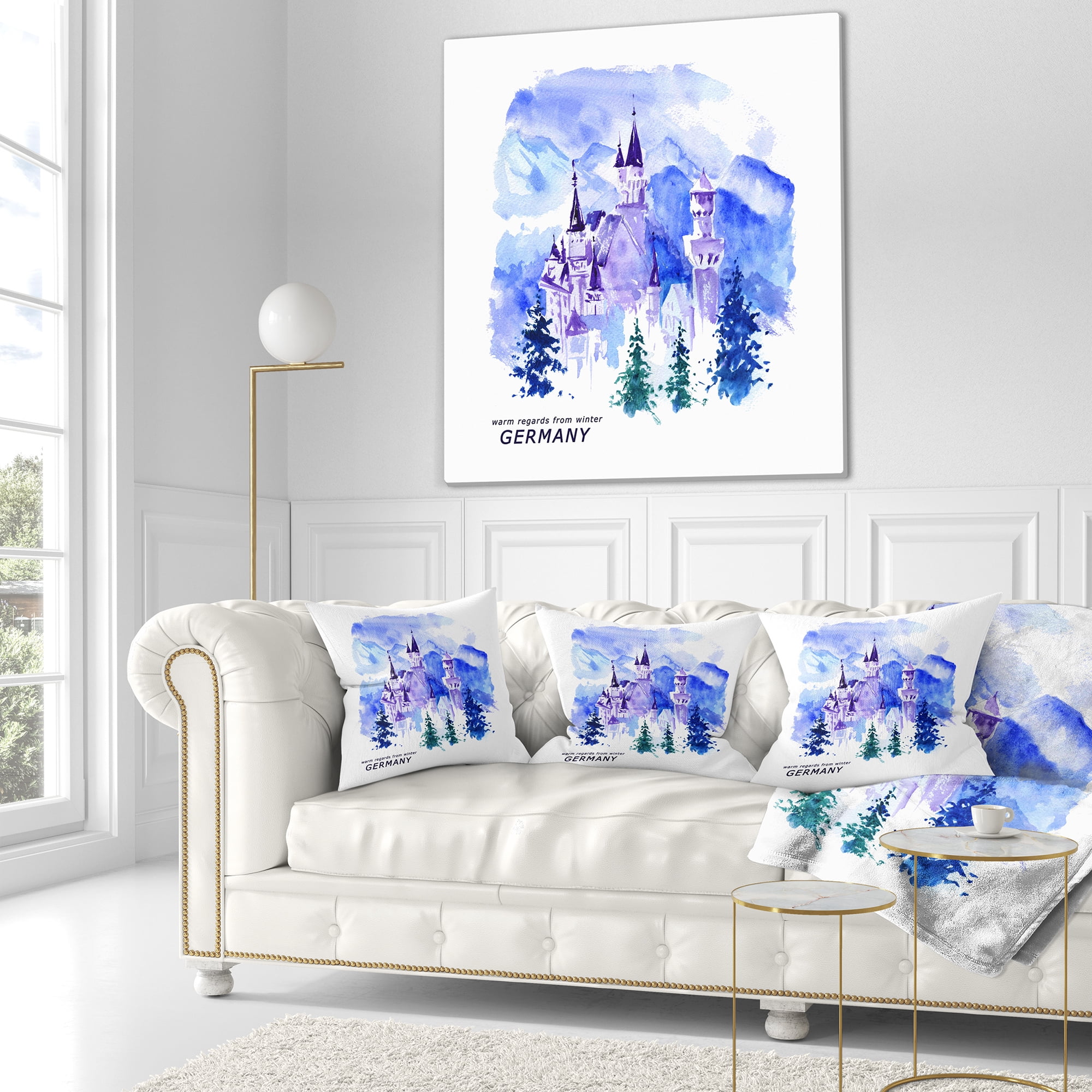 Designart Germany Watercolor Landscape - Cityscape Painting Throw Pillow - 18x18