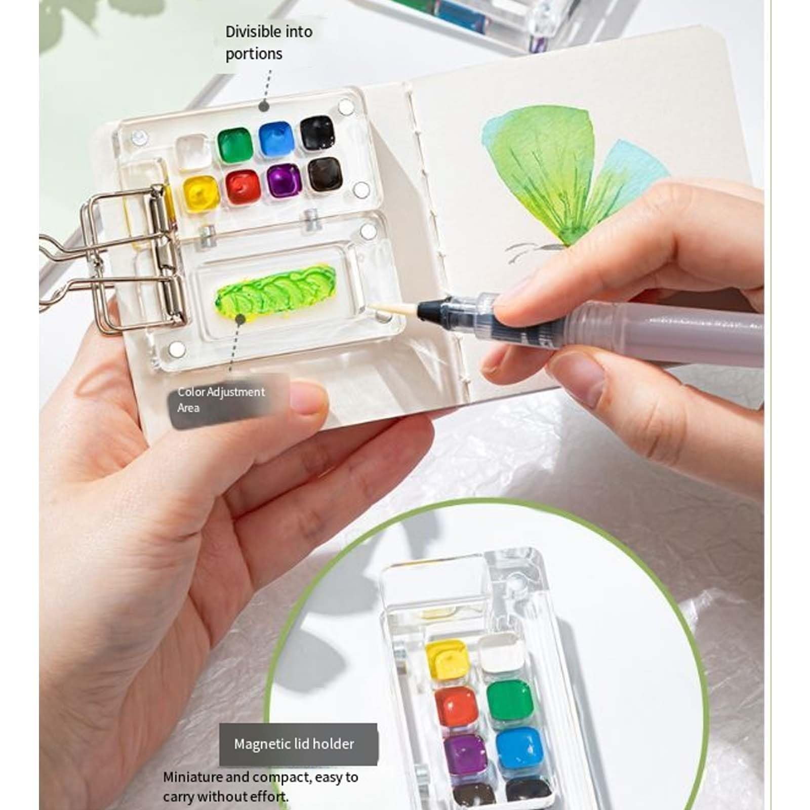 Tobio Watercolor Kit, 2025 New Tobio Mini Watercolor Set with A Picture Book & Wrist Towels, Mini Watercolors Paint Set for Beginners with 12/24 Color Paints (Walnut-15 Grids)