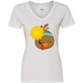 thumbnail image 3 of Inktastic Thanksgiving Turkey, Turkey With Sunflower Women's V-Neck T-Shirt, 3 of 5