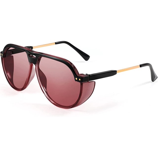 FEISEDY Women Men Vintage Aviator Sunglasses Side Shield Large Sqaure Frame Punk Style UV400 Protection B2237