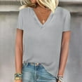 thumbnail image 2 of FAIWAD Womens Summer Tops Short Sleeve V Neck Pullover Shirts Loose Casual Solid Color Basic Tops, 2 of 5
