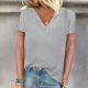 thumbnail image 1 of Fiudx Ofertas Relámpago Blusas Casuales de Manga Corta con Cuello En V Sólido a La Moda para Mujer, 1 of 4