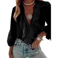 thumbnail image 1 of GHSDFBB Chiffon Blouses for Women Fashion, Button-Down tie Front Ruffle Shirt, Adults Floral V-Neck Long Sleeve Blouse, 1 of 7