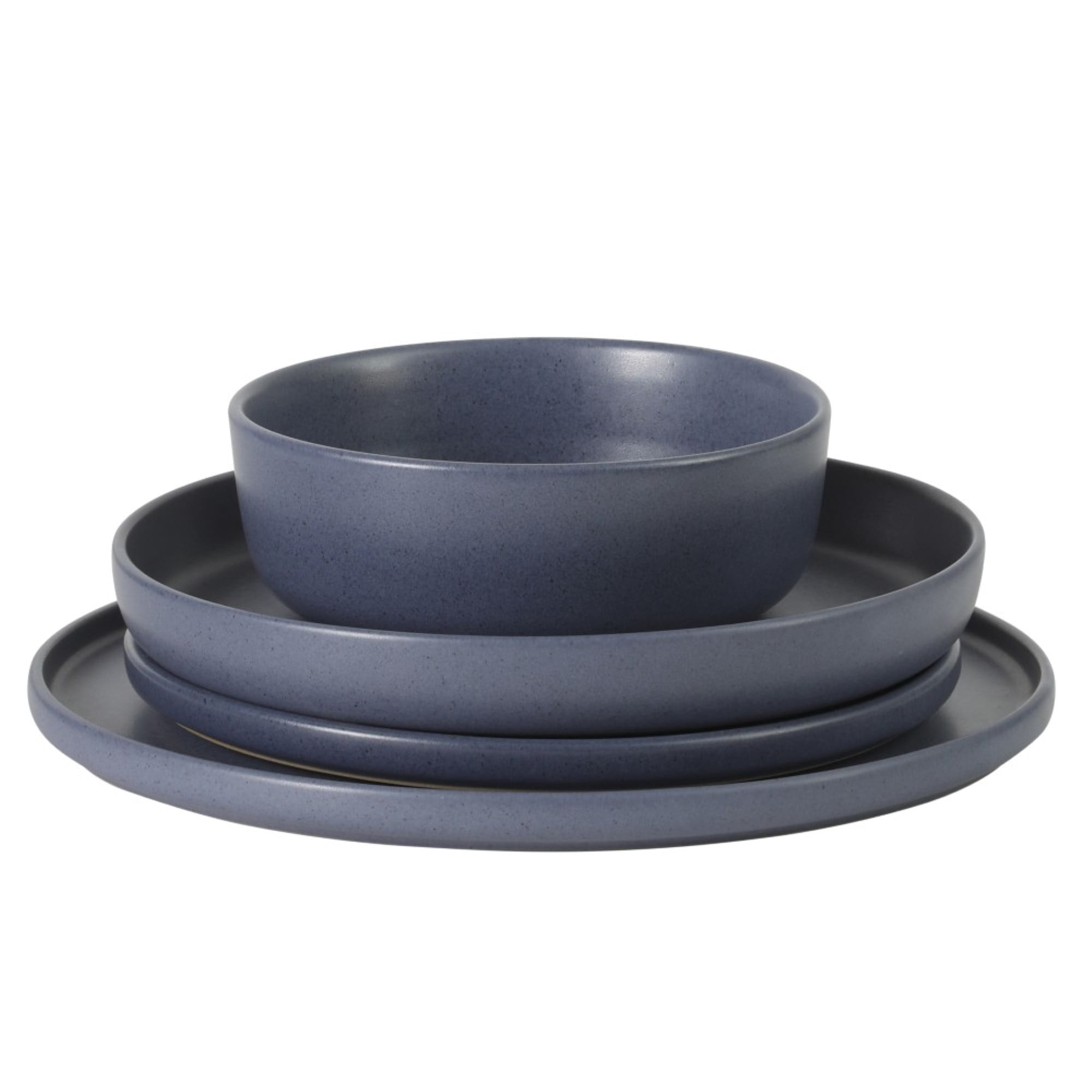 Gibson Elite Bayou Moon Plates and Bowls Sets, 16-Piece Blue Matte Stoneware Dinnerware Sets, Solid Color Reactive Glaze Dish Set