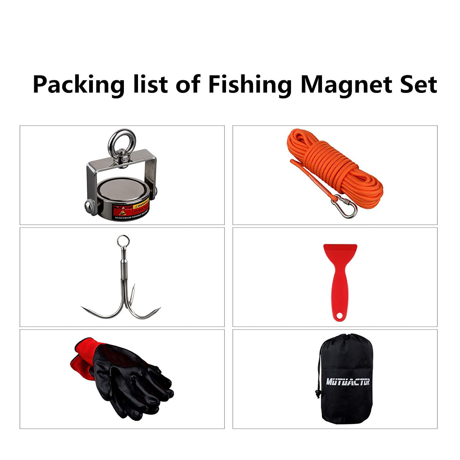 MUTUACTOR Rotatable Double Sided Magnet Fishing Kit Combined 880lb Magnetic  Pull Force, Heavy Duty Neodymium Magnet N52, Powerful Strong Magnetic of  Retrieving Treasure in Rivers 