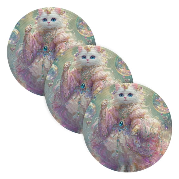 BZSMCE Mats for Pots,Pans Place Lovely White Blue Eyes Cat Simple Style Pattern Pot Mats