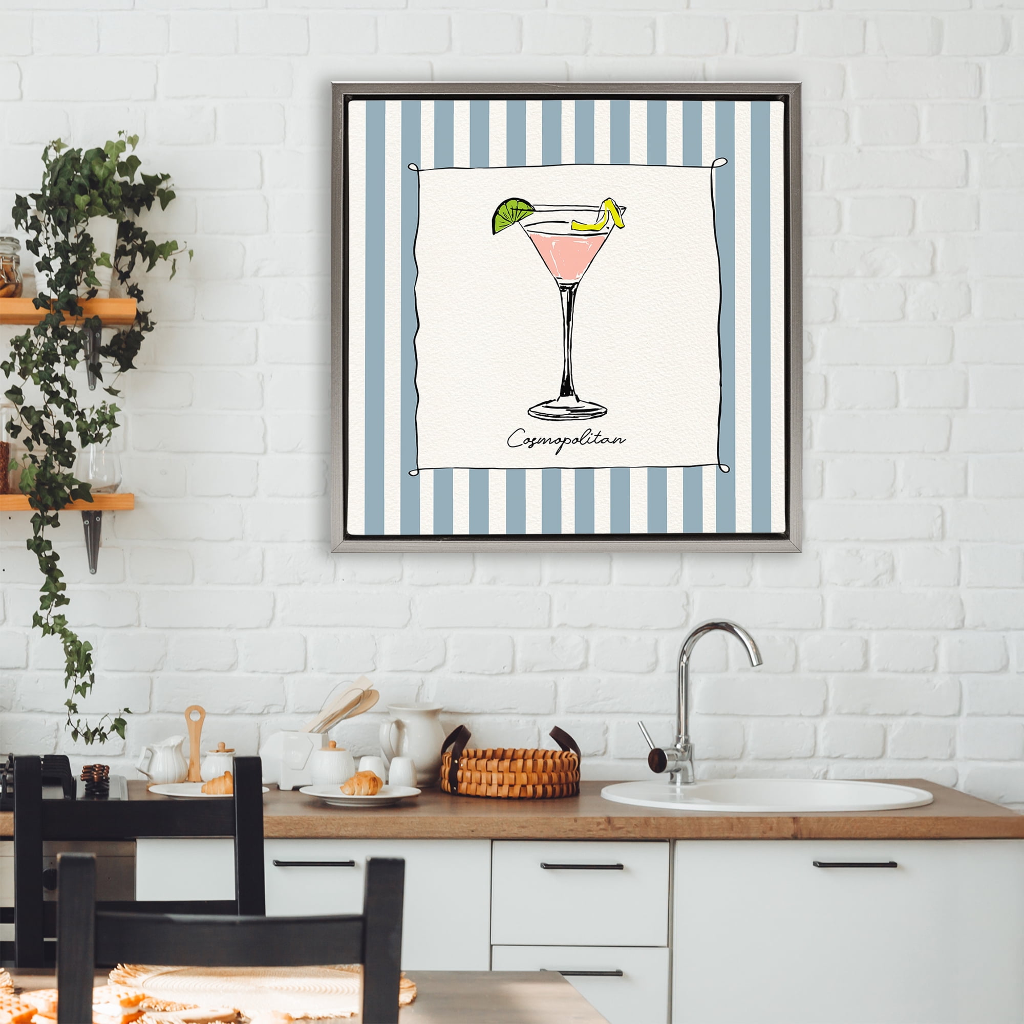 Stupell Industries Cosmopolitan Summer Stripes Gray Framed Floater Canvas Wall Art, design by Susan Jill